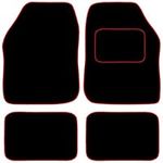 Carsio Universal Car or Van Floor Mats 4PC Set Non Slip Carpet with Red Edging