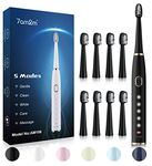 7AM2M Sonic Electric Toothbrush for Adults and Kids- High Power Rechargeable Toothbrushes with 8 Brush Heads, 5 Adjustable Modes, Built-in 2-Minute Smart Timer, 4 Hours Fast Charge for 75 Days(Black)