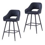 AINPECCA Bar Stools Set of 2 Black Faux Leather Barstools Breakfast Bar Stools with Arms Backs Workshop Kitchen Barstool Upholstered Seat Metal Footrest for Home Bar, Counter, Kitchen and Islands