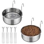 Navaris Cage Hanging Stainless Steel 14cm (5.5") Bowl Set of 2 - Durable & Rust Resistant - Clip On Pet Crate Food & Water Dish - No Spill Metal Dog Bowls - For Puppy Cats and More