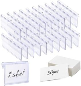 Meetory 50 PCS Clear Plastic Label Holders for Wire Shelf Retail Price Label, Basket Bin Labels Clip On, Labels for Storage Bins, Merchandise Sign Display Holder for Supermarket