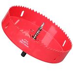 6 1/2 Inch Hole Saw, 165mm HSS Bi-Metal Hole Saw for Recessed Lights, 32mm Cutting Depth Hole Cutter with Hex Shank for Wood Boards, Soft Metal Sheet, Drywall and Plastic, Red