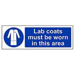 V Safety Lab Coats Must Be Worn In This Area PPE Sign - 300mm x 100mm - Self Adhesive Vinyl