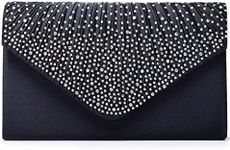 U-Story Women's Rhinestone Satin Frosted Evening Wedding Clutch Bag Handbag Purse (Navy Blue)