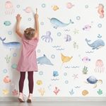 Ocean Animal Wall Decals,Under The Sea Whales Wall Decal Stickers,Under The Sea Wall Decals,Removable Fish Under Sea View Animals Peel and Sticks Wall Art Decor