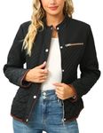 Bellivera Women's Stand Collar Lightweight Quilted Puffer Jacket Diamond Padded Zip Bomber Coat with Pockets 15003 Black S