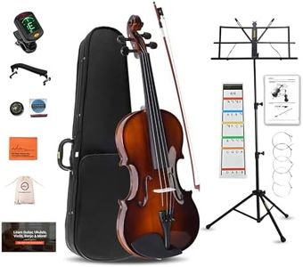 ADM Acoustic Violin for Beginner 4/4 Full Size Violin Set Solid Wood for Adult Teen Student Starter Kit with Hard Case, Tuner, Shoulder Rest, Bow, Music Stand, Strings, Free Lessons, Black Brown