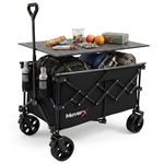 MoverX 120L Camping Trolley on Wheels, Table Folding Wagon, Portable Camping Cart, Foldable Trolly for Festival Beach Outdoor Garden Picnic Shopping Fishing, Wide Wheels, Adjustable Handle, Black