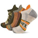 Merrell Unisex's Men's and Women's Recycled Everyday Half Cushion 3 Pairs-Breathable Hiking Socks Repreve, Low Cut Tab-Orange Assorted, Medium-Large