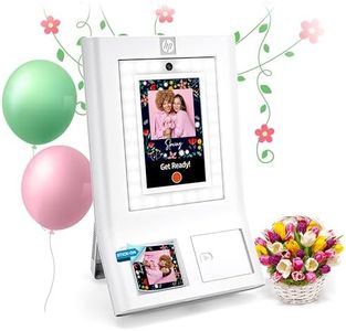 HP Sprocket Photo Booth Machine Instant Color Photo Printer - 10.1" Touchscreen Photobooth, LED Ring Light - Customize w/ 250+ Frames, Prints on 3x4 Zink Paper or Share via QR Code, Mobile App - White