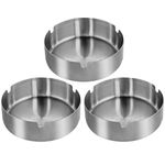 Qualsen 3 Pcs Stainless Steel Ashtray, Ashtrays for Outside or Inside, Ash Tray for Bar, Home Office(8cm)