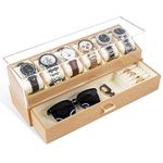 KAMIER Watch Box Case Organizer for Men, Two-Tier Wooden Watch Display Case with Watch Holders and Drawer, Oak Finish – Stylish Watch Storage Box