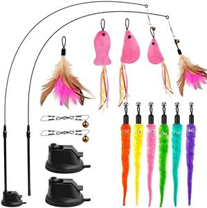 GingerUPer Jouets Chat,Jouet pour Chat Interactif Kit,Jouet Plume Chat,Ventouse Jouet pour,Chat Jeu pour Chaton 13 pièces (Pink)