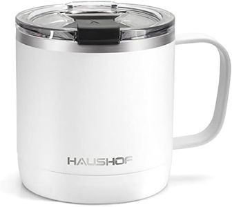 HAUSHOF 420ml Insulated Coffee Cup with Handle, Stainless Steel Vacuum Insulated Coffee Cups, Double Wall Travel Mugs with Leakproof Lid, 14 oz, BPA Free