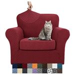 YEMYHOM Latest Checkered 2 Pieces Chair Covers for Living Room High Stretch Thickened Chair Slipcovers with Arms Anti Slip Elastic Armchair Sofa Couch Slipcover Protector (Chair, Wine Red)