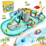 JONRRYIN Children's Sand Water Table, Children's Outdoor Water Table, Sand Blaster Activity Table with 2 Boats and Accessories, Summer Toy for Girls and Boys (57 Pieces)