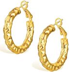 wowshow Gold Hoop Earrings for Women 14K Chunky Gold Hoop Earrings Lightweight Thick Hammered Gold Earrings for Women Hypoallergenic 30mm