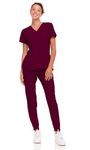 Natural Uniforms Womens Cool Stretch Jogger Scrub Set (Burgundy, Medium)