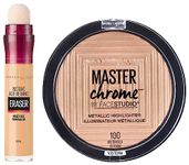 Maybelline New York Instant Age Rewind Concealer, Sand, 6g and Maybelline New York Face Studio Master Chrome Metallic Highlighter, Molten Gold, 6.7g