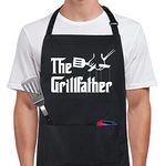 Xornis 100% Cotton Funny Aprons The Grillfather with 2 Pockets BBQ Grilling Adjustable Bib Aprons Gifts for Men Dad Friends Father Grandpa