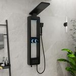 Plantex 304 Stainless Steel LED Bathroom Shower System/Majestic Flow Shower Panel for Bathroom Full Set with Smart Digital Display- (Rich Black, KM-8103B)