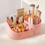 Roktry Makeup Organiser Cosmetic Makeup Lipstick Storage Box with Drawer Plastic Case Holder Skin Care Products for Dressing Table (360 Rotation-PINK)