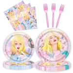 96 Pcs Birthday Party Plates Napkins Forks Supplies Paper Tableware Set Disposable Table Decorations for Girls Birthday Party, Serves 24 Guests