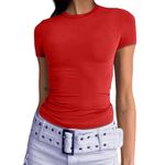 Abardsion Women's Casual Basic Going Out Crop Tops Slim Fit Short Sleeve Crew Neck Tight T Shirts, Big Red, Small