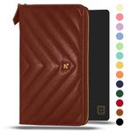 NEORAH - Petite Travel Journal Diary Vegan LEATHER QUILTED - COMPENDIUM +Replaceable 100gsm 160 pages Dot Grid Refill Notebook Journal Diary Notebook Wallet Card Holder Currency PenLoop – Brown