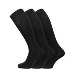 Socksmad 3 Pairs Mens 100% Soft Cotton Extra Long Knee High Socks 6-11 Uk, 39-45 Black/White/B/N/G/Assorted (Black)