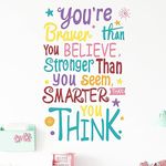 WBQMUNY Inspirational Quote Wall Decal,You’re Braver Than You Believe,Smarter Than You Think,Stronger Than You Seem,Positive Quote Sticker for Kids Room Nursery,Classroom Decor