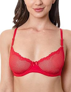 Wingslove Women's Sexy 1/2 Cup Lace Bra Balconette Mesh Underwired Demi Shelf Bra Unlined See Through Bralette (Lava Red, 36B)