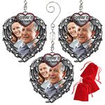 Forever in Our Hearts Christmas Photo Ornament - Silver Heart with Heart Shaped Angel Wings - Hanging Memorial Ornament - in Memory Christmas Ornaments - 3 Pack - Gift/Storage Bag Included