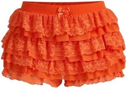 BEBEAUDRM Women's Y2k Ruffle Shorts Lace Lolita Bloomers Elastic Waist Bow Front Shorts Micro Boyshorts Orange XX-Large