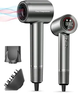 Hair Dryer - Negative Ionic Blow Dryer with 170000 RPM High Speed Brushless Motor for Fast Drying, Low Noise, HD Display Hair Dryer with Diffuser and Nozzle, 5 Temps & 2 Speeds