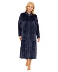 Suzy & Me Ladies Zip Front Soft Embossed Fleece Dressing Gown (20-22, NAVY)