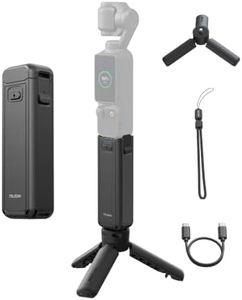 TELESIN Battery Handle with Tripod for DJI Osmo Pocket 4 3 & Xtra Muse 5000mAh Extended Battery Grip Adds 1.3X Runtime Supports Charging While Shooting Compact Tripod Mount for Travel and Vlogging
