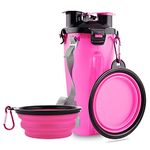 Dog Travel Water Bottle Collapsible Bowls, 2 in 1 Pet Food Container with Collapse Bowls, Outdoor Portable Water Bowls for Walking, Traveling, Camping and Hiking(Pink)