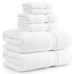 White Bath Towels for Bathroom Set-100% Cotton 6 PC Bathroom Towels, Super Soft Hotel Collection Bath Towels Set - 2 Bath Towel Set, 2 Hand Towel, 2 White Washcloths - White Towels Bathroom Sets