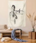 Lunarable Trombone Tapestry, Man Playing Trombone Hand Drawn Scribble Style Illustration Jazz Music Theme, Fabric Wall Hanging Decor for Bedroom Living Room Dorm, 23 W X 28 L Inches, Dark Brown Beige