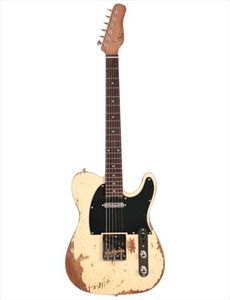 KGD Relic electric guitar mahogany body carbonized maple neck rosewood fretboard 6-string solidbody electric guitar S-S pickupsbrass barrel saddle bridge (Cream Yellow)