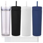 Volhoply 20oz Plastic Skinny Tumblers Bulk 4 Pack,Double Wall Tumbler with Lid and Straw,Reusable Travel Coffee Mug,BPA Free Matte Acrylic Water Cups with Straw for Parties,DIY Gifts(Assorted, 4 Set）