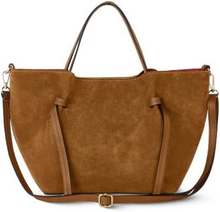 TAKEASY Italian Genuine Suede Tote Bag for Women with Detachable Strap | Structured Top-Handle Purse with Interior Pouch (Mocha)