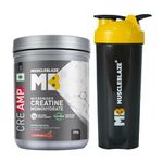 MuscleBlaze Creatine Monohydrate CreAMP™ with CreAbsorb™, Trustified Certified (320g, Juicy Berries, 80 Servings) with Shaker, 650ml (Combo Pack)