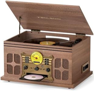 TANLANIN 10-in-1 Bluetooth Record Player with Speakers, CD/Cassette, Walnut