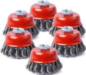 Wire Wheel Cup Brushes for Grinders, 6Pcs M14 Twisted Knotted Cup Brush Threaded Arbor -0.02 Inch Carbon Steel Brush for Heavy Cleaning Rust Stripping, Paint etc