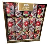 Tinsel Town 10 Family Christmas Crackers Deluxe Gifts Party Hat Joke 10 x 14” Tartan & Poinsettia Luxury Crackers