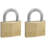 Master Lock 150EURT Pack of 2 Brass Padlocks with Keys, Gold, 6.8 x 5 x 1.5 cm