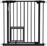 77cm Safety Dog Gate for Stairs Doorway Adjustable Height Pet Barrier Kids Security Guard Safe Fence w/Walk Through Door Black