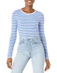 Amazon Essentials Women's Classic-Fit Long-Sleeve Crewneck T-Shirt (Available in Plus Size), Blue White Stripes, L